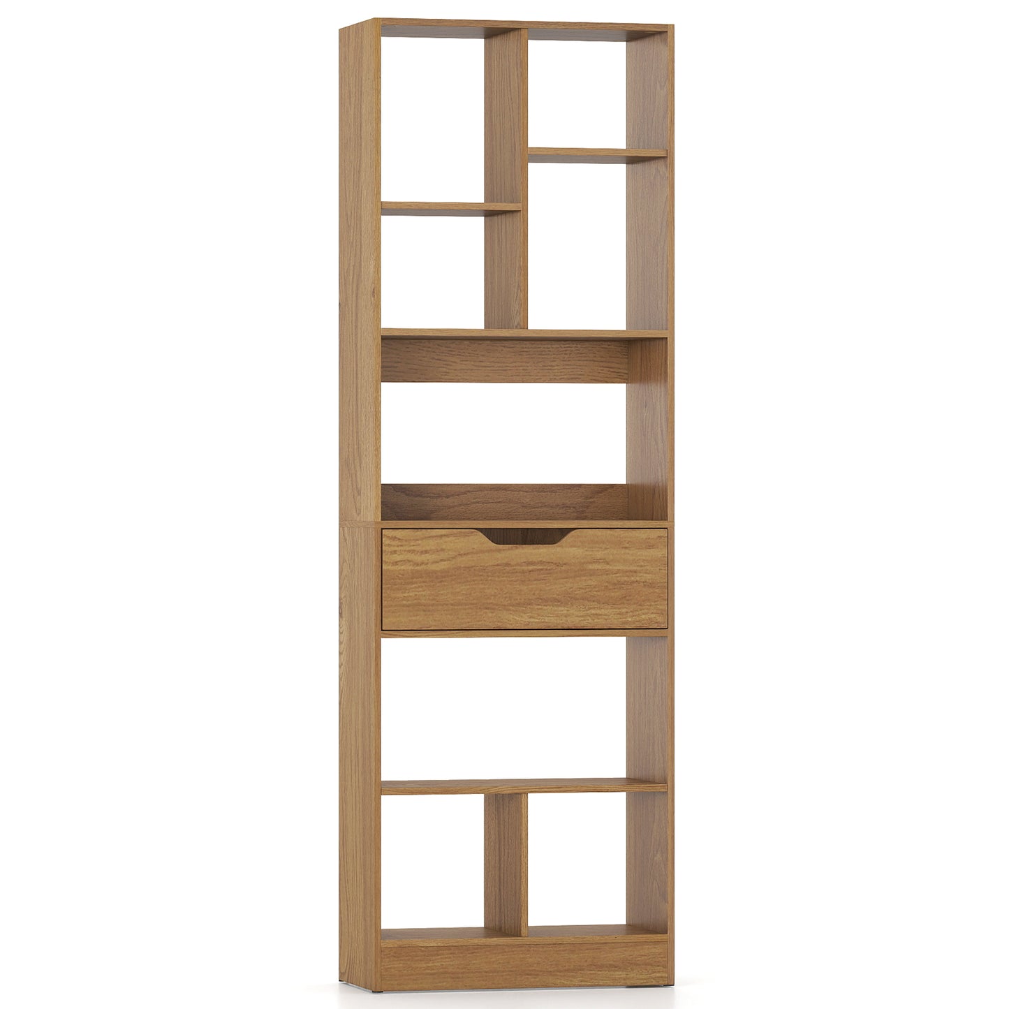61inch Tall Freestanding Bookcase with Drawer 8-Cube Storage Organizer-Natural
