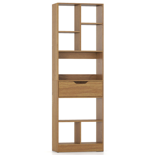 61inch Tall Freestanding Bookcase with Drawer 8-Cube Storage Organizer-Natural
