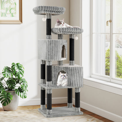 62 Inch Tall Cat Tower with Scratching Posts and Soft Flannel Covering-LG