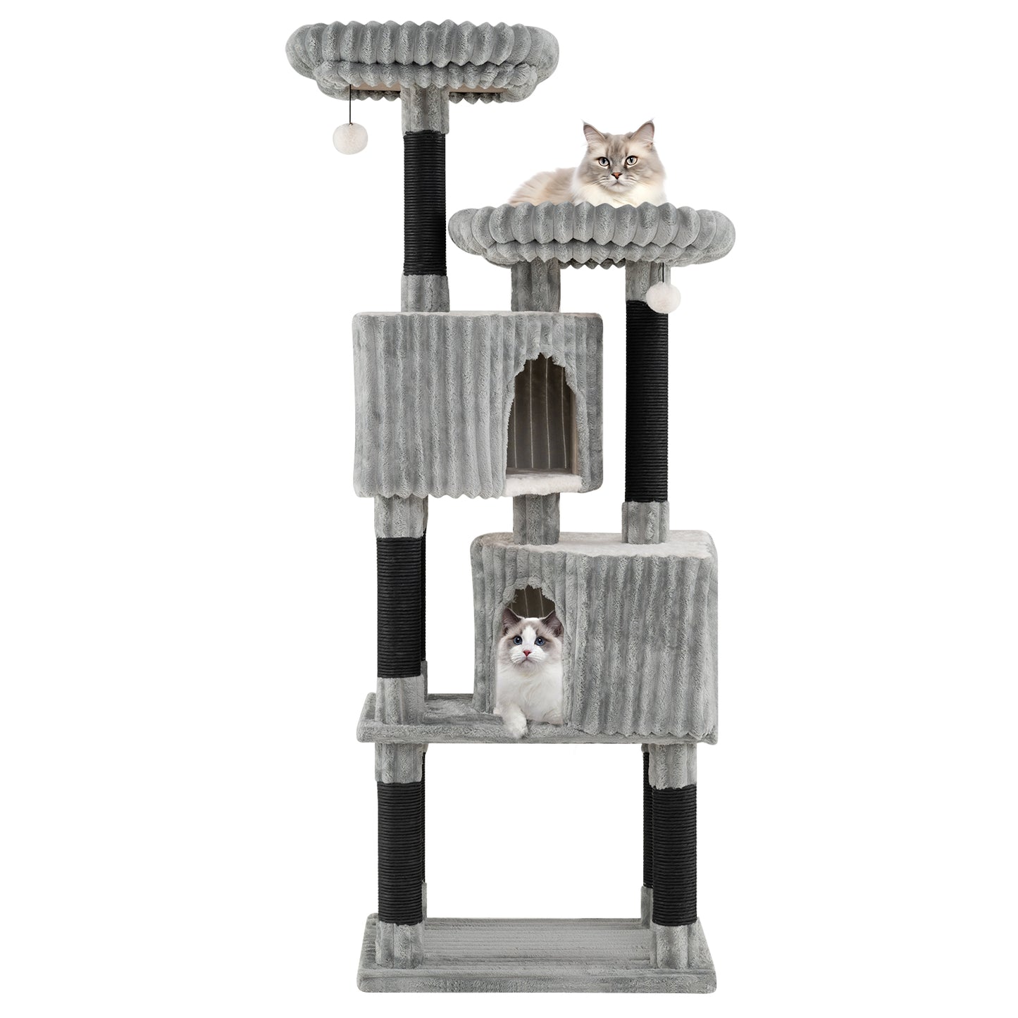 62 Inch Tall Cat Tower with Scratching Posts and Soft Flannel Covering-LG