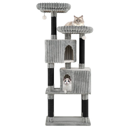 62 Inch Tall Cat Tower with Scratching Posts and Soft Flannel Covering-LG
