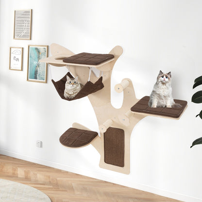 Wall-Mounted Cat Tower Cat Wall Shelves Furniture with Perch-Brown