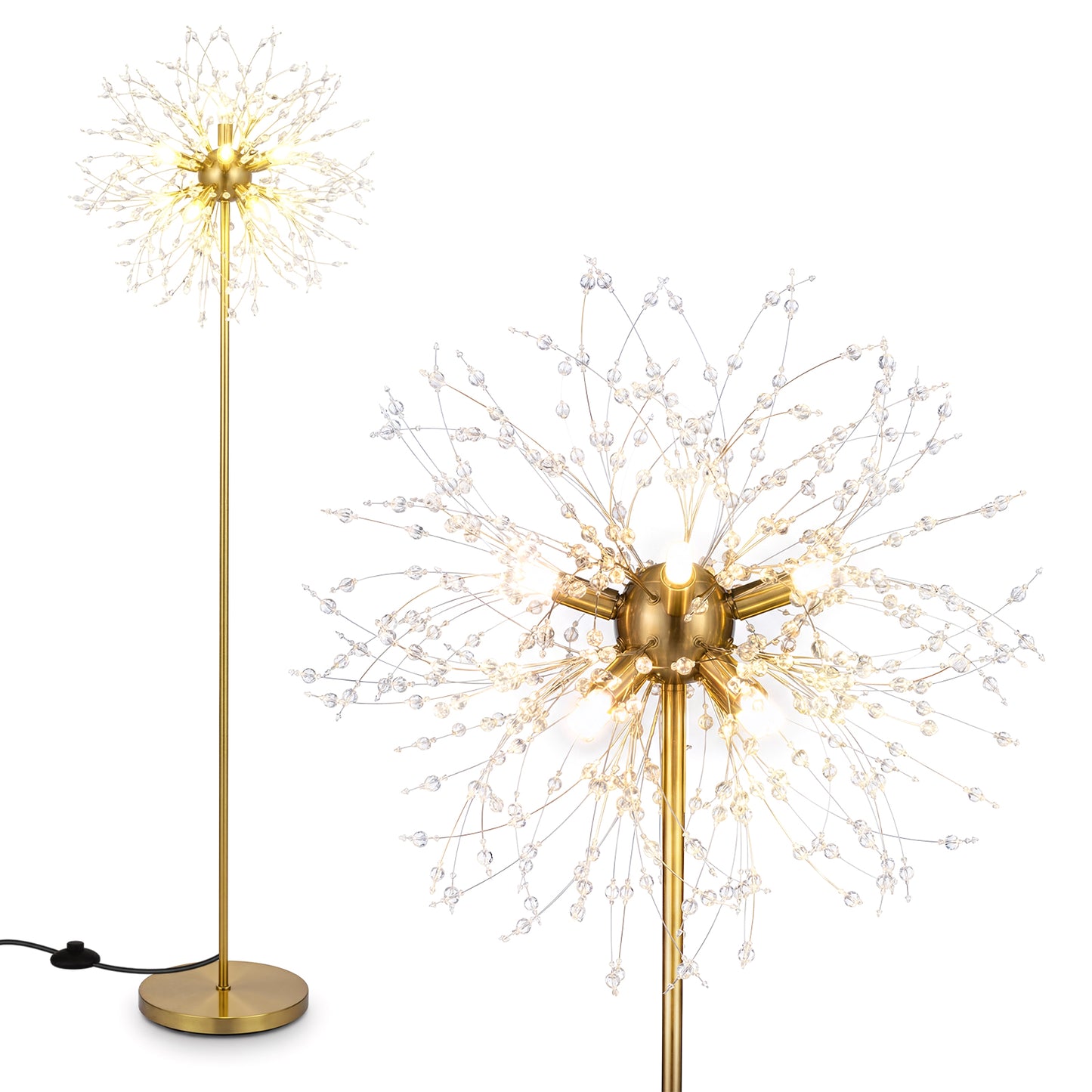 63-Inch Crystal Floor Lamp with Acrylic Crystals-Gold