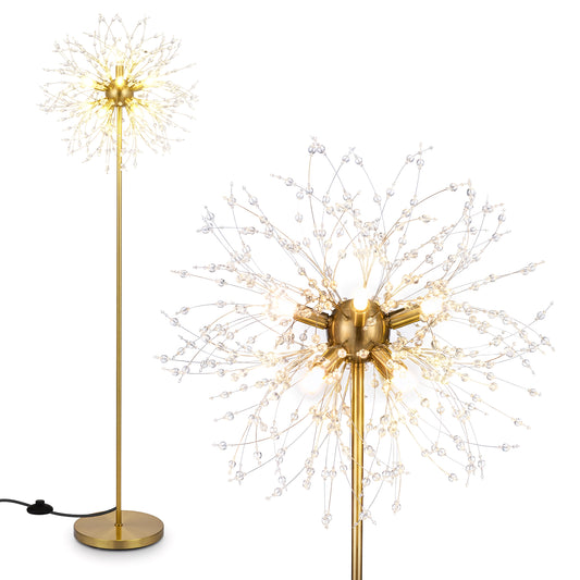 63-Inch Crystal Floor Lamp with Acrylic Crystals-Gold