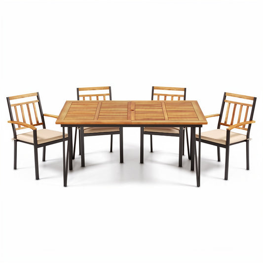 63 Inch Outdoor Dining Table & Set of 4 Patio Dining Chairs