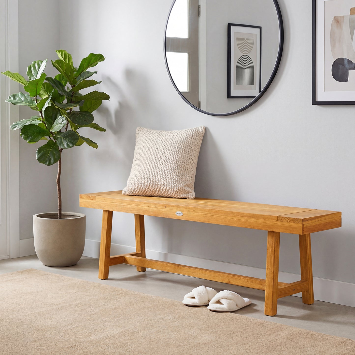 63 Inch Solid Wood Bench for up to 3 People