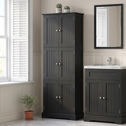 63 Inch Tall Bathroom Storage Cabinet with 6 Doors and Adjustable Shelves-Black