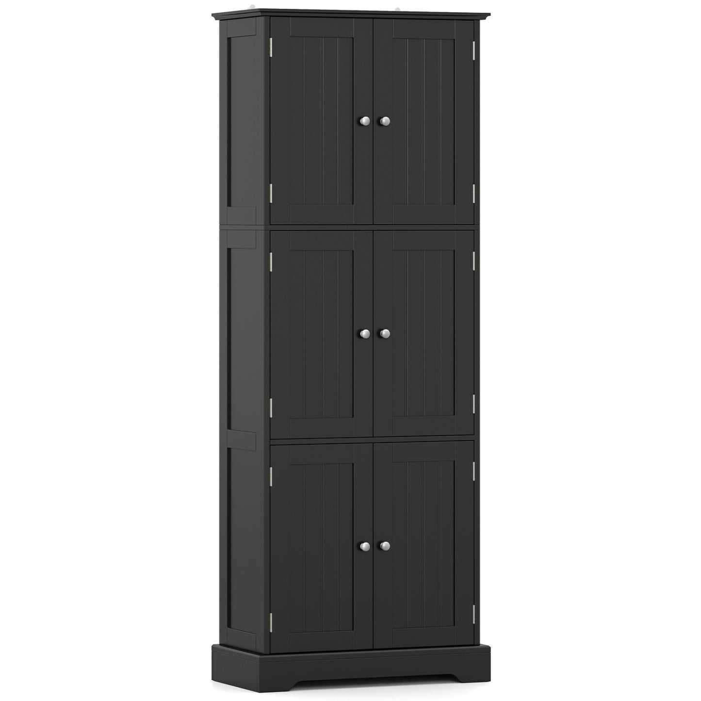 63 Inch Tall Bathroom Storage Cabinet with 6 Doors and Adjustable Shelves-Black