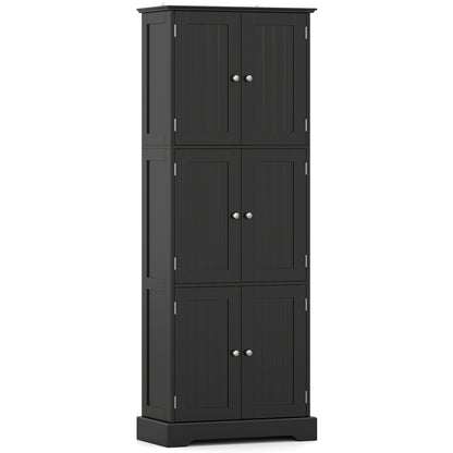 63 Inch Tall Bathroom Storage Cabinet with 6 Doors and Adjustable Shelves-Black