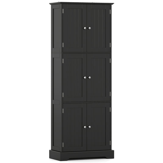 63 Inch Tall Bathroom Storage Cabinet with 6 Doors and Adjustable Shelves-Black