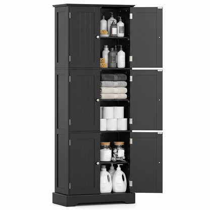 63 Inch Tall Bathroom Storage Cabinet with 6 Doors and Adjustable Shelves-Black