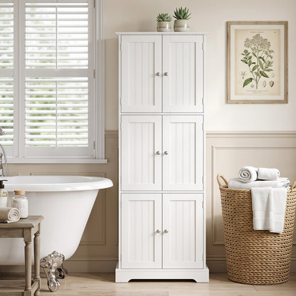 63 Inch Tall Bathroom Storage Cabinet with 6 Doors and Adjustable Shelves-Black