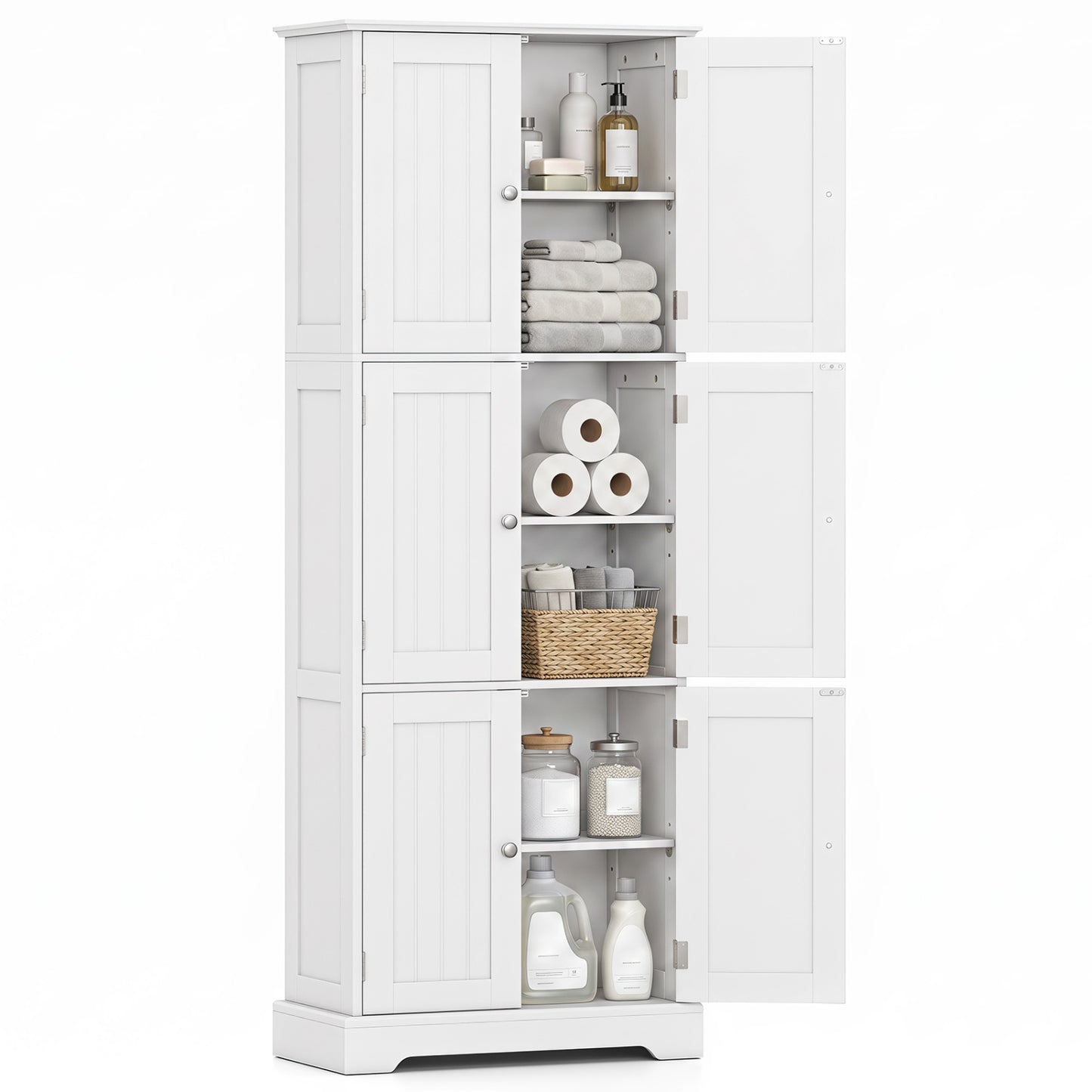 63 Inch Tall Bathroom Storage Cabinet with 6 Doors and Adjustable Shelves-Black