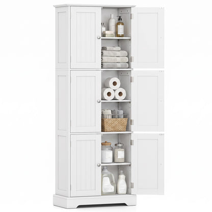 63 Inch Tall Bathroom Storage Cabinet with 6 Doors and Adjustable Shelves-Black