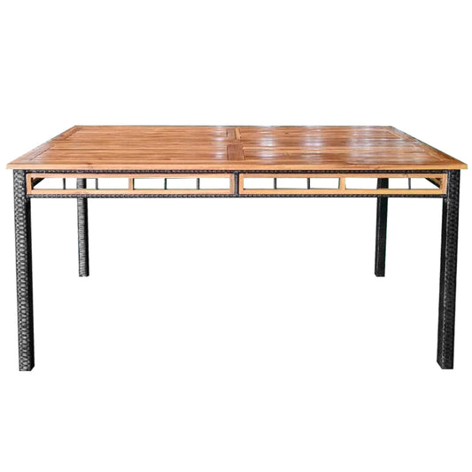 63" Outdoor Dining Table with Acacia Wood Slatted Tabletop