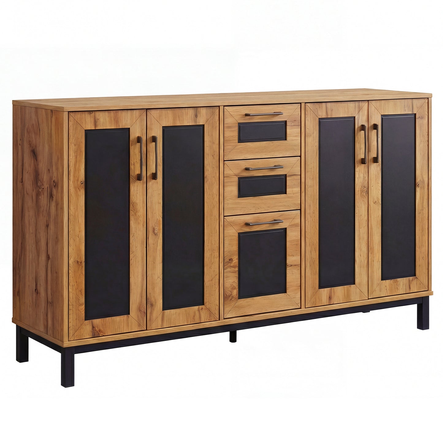 63" Sideboard Buffet Cabinet with 3 Drawers and Storage Shelves-Natural