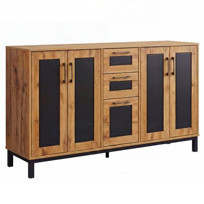 63" Sideboard Buffet Cabinet with 3 Drawers and Storage Shelves-Natural