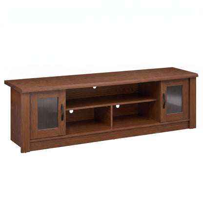 63” Wooden Farmhouse TV Stand for 70" TVs with 2 Fluted Doors and 3 Open Compartments-Brown