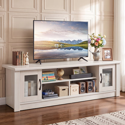63” Wooden Farmhouse TV Stand for 70" TVs with 2 Fluted Doors and 3 Open Compartments-Brown