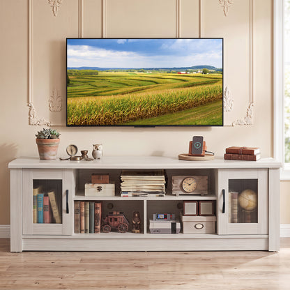 63” Wooden Farmhouse TV Stand for 70" TVs with 2 Fluted Doors and 3 Open Compartments-Brown