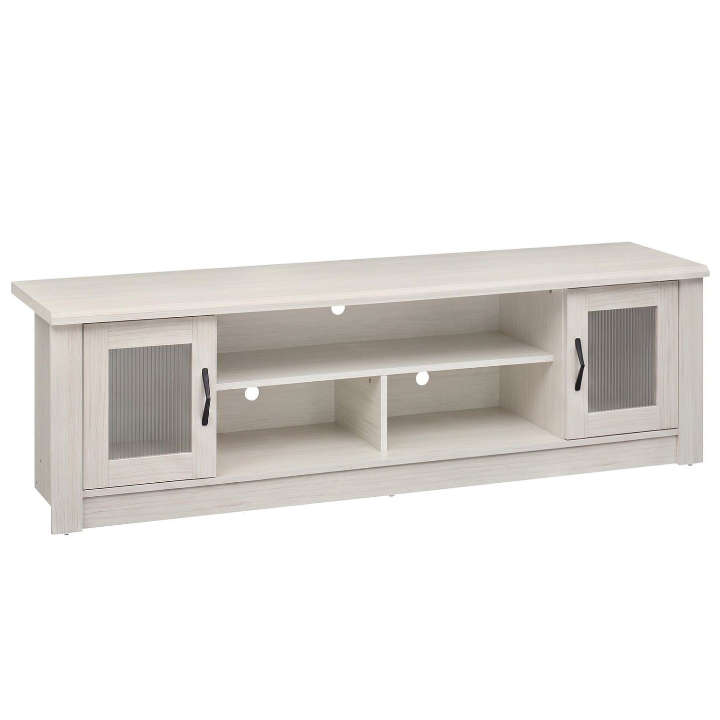 63” Wooden Farmhouse TV Stand for 70" TVs with 2 Fluted Doors and 3 Open Compartments-Brown
