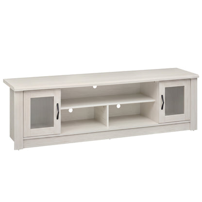 63” Wooden Farmhouse TV Stand for 70" TVs with 2 Fluted Doors and 3 Open Compartments-Brown