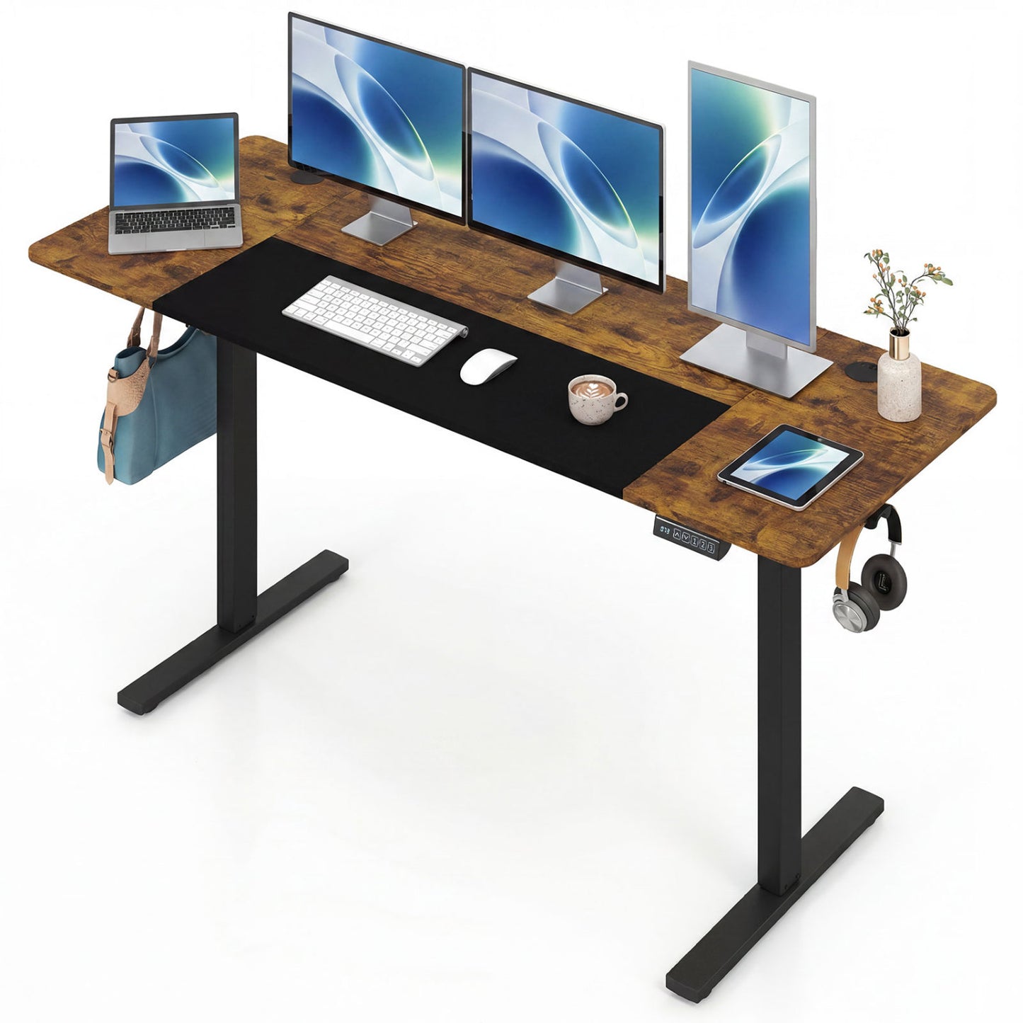 Height adjustable 63x24 inch computer desk with 3 memory presets, natural finish, from Direct by Wilsons Home Store.