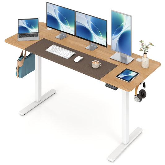 Height adjustable computer desk by Wilsons Home Store, 63x24 inches with 3 memory presets in a natural wood finish.