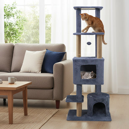 64 Inch Tall Cat Tree with 2 Large Condos and Jute Scratching Posts for Indoor Adult Cats-Beige