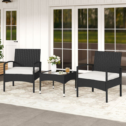 3-Piece Patio Furniture Set Rattan Bistro Chairs with Table-Beige