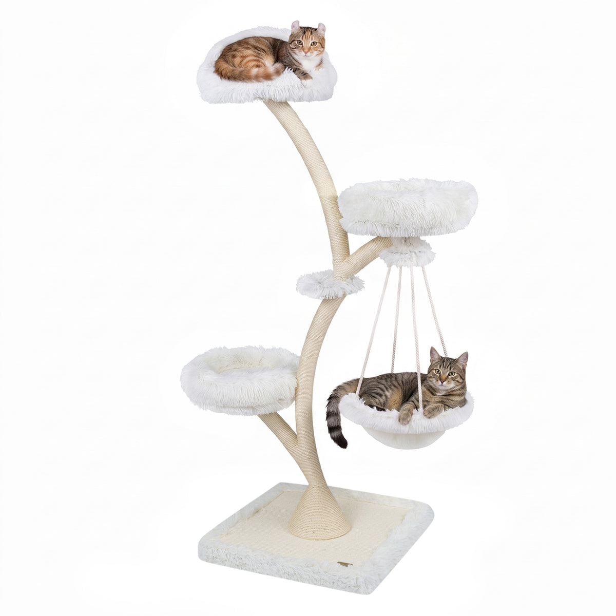 66.5" Multi-Level Modern Cat Tower with Top Perch 2 Beds Hammock and Sisal Posts-Beige