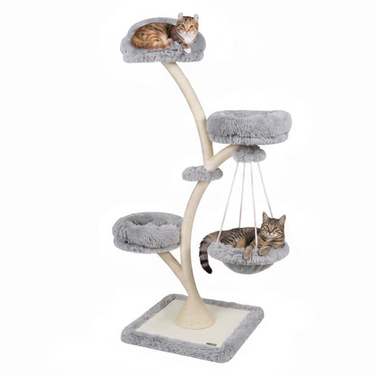66.5" Multi-Level Modern Cat Tower with Top Perch 2 Beds Hammock and Sisal Posts-Beige