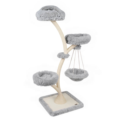 66.5" Multi-Level Modern Cat Tower with Top Perch 2 Beds Hammock and Sisal Posts-Beige