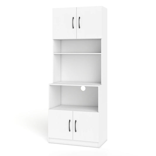 66 Inch Kitchen Pantry Cabinet with Charging Station and Adjustable Shelves for Dining Room-White