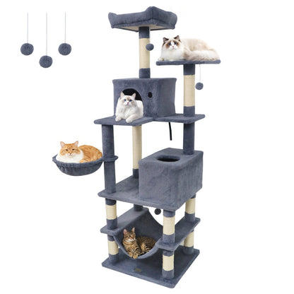 66 Inch Tall Cat Tree Multi-Level Cat Tower with 2 Condos Sisal Scratching Posts-Beige
