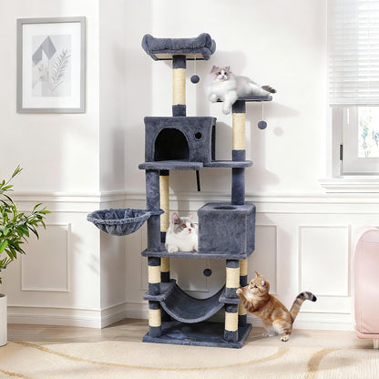 66 Inch Tall Cat Tree Multi-Level Cat Tower with 2 Condos Sisal Scratching Posts-Beige