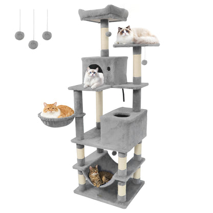 66 Inch Tall Cat Tree Multi-Level Cat Tower with 2 Condos Sisal Scratching Posts-Beige