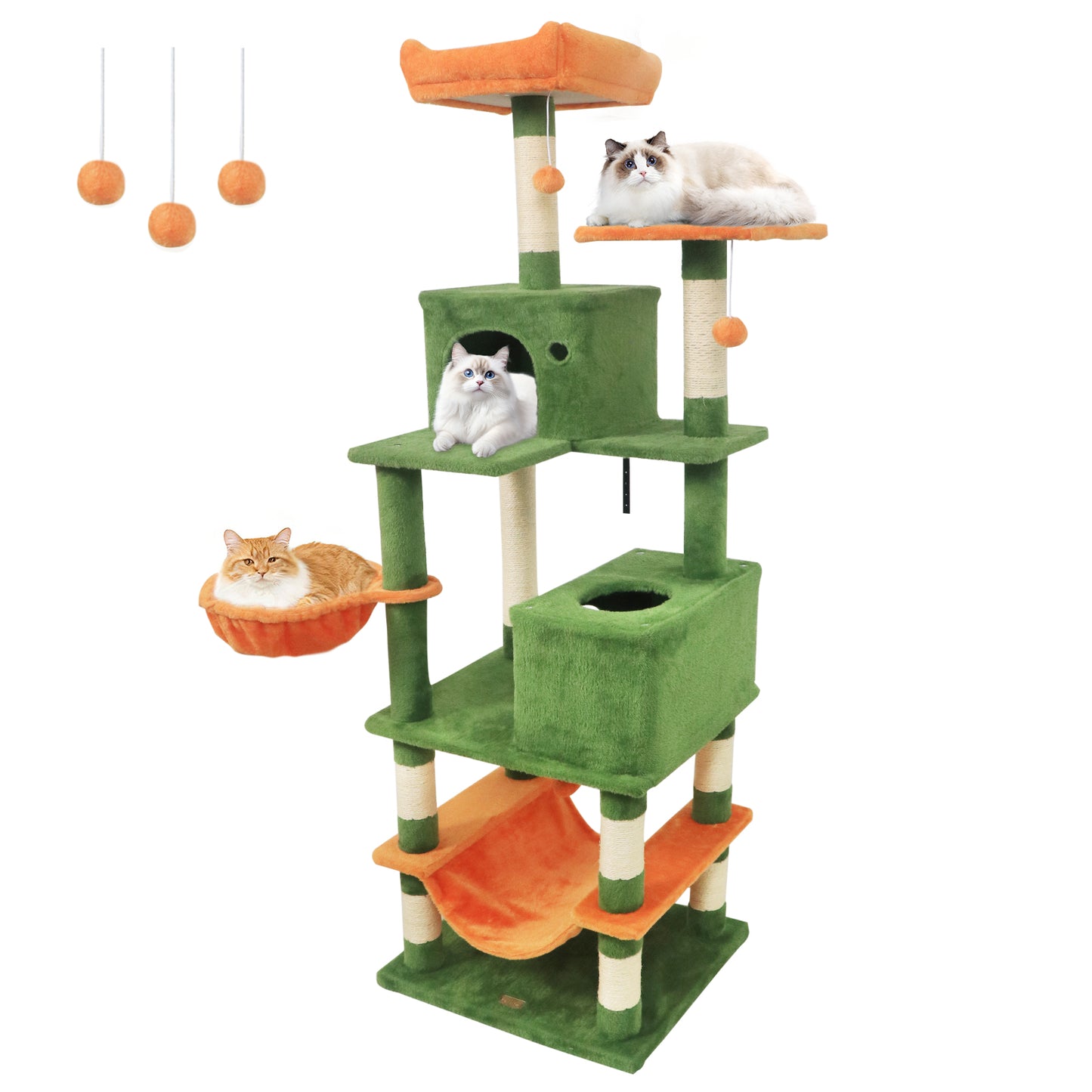 66 Inch Tall Cat Tree Multi-Level Cat Tower with 2 Condos Sisal Scratching Posts-Beige