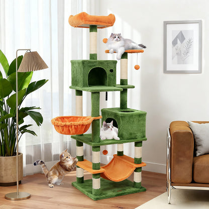 66 Inch Tall Cat Tree Multi-Level Cat Tower with 2 Condos Sisal Scratching Posts-Beige