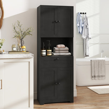 67.5 Inch Tall Modern Freestanding Floor Storage Cabinet with 4 Doors and 1 Drawer-Black