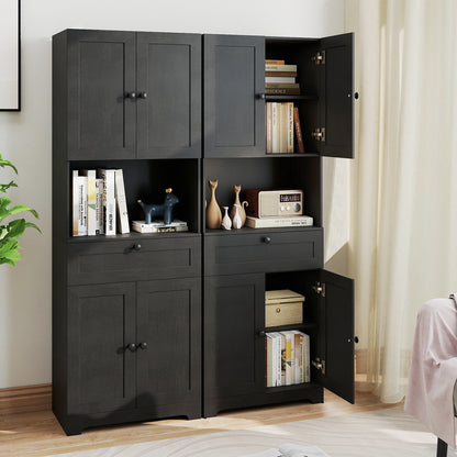 67.5 Inch Tall Modern Freestanding Floor Storage Cabinet with 4 Doors and 1 Drawer-Black