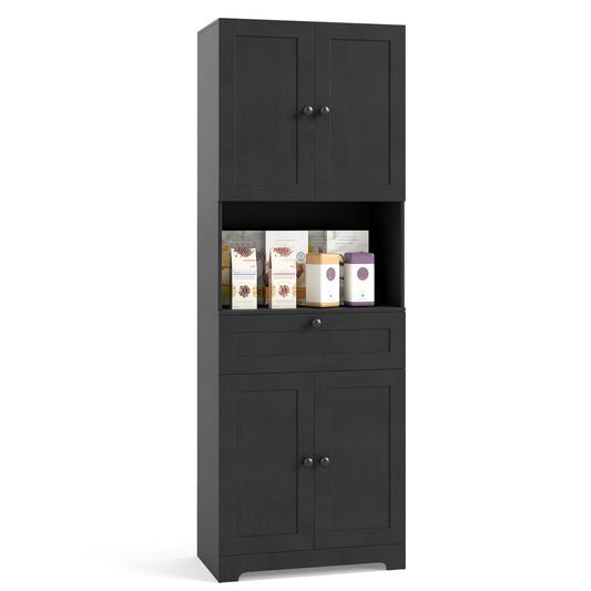 67.5 Inch Tall Modern Freestanding Floor Storage Cabinet with 4 Doors and 1 Drawer-Black