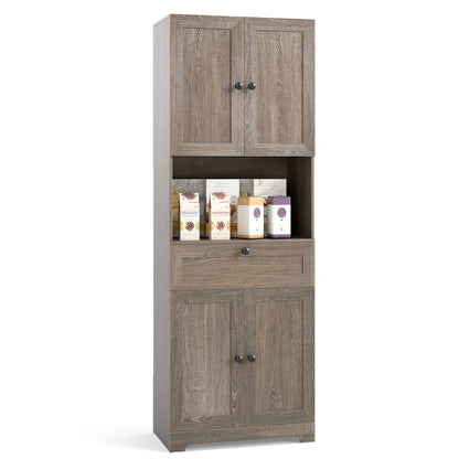 67.5 Inch Tall Modern Freestanding Floor Storage Cabinet with 4 Doors and 1 Drawer-Black