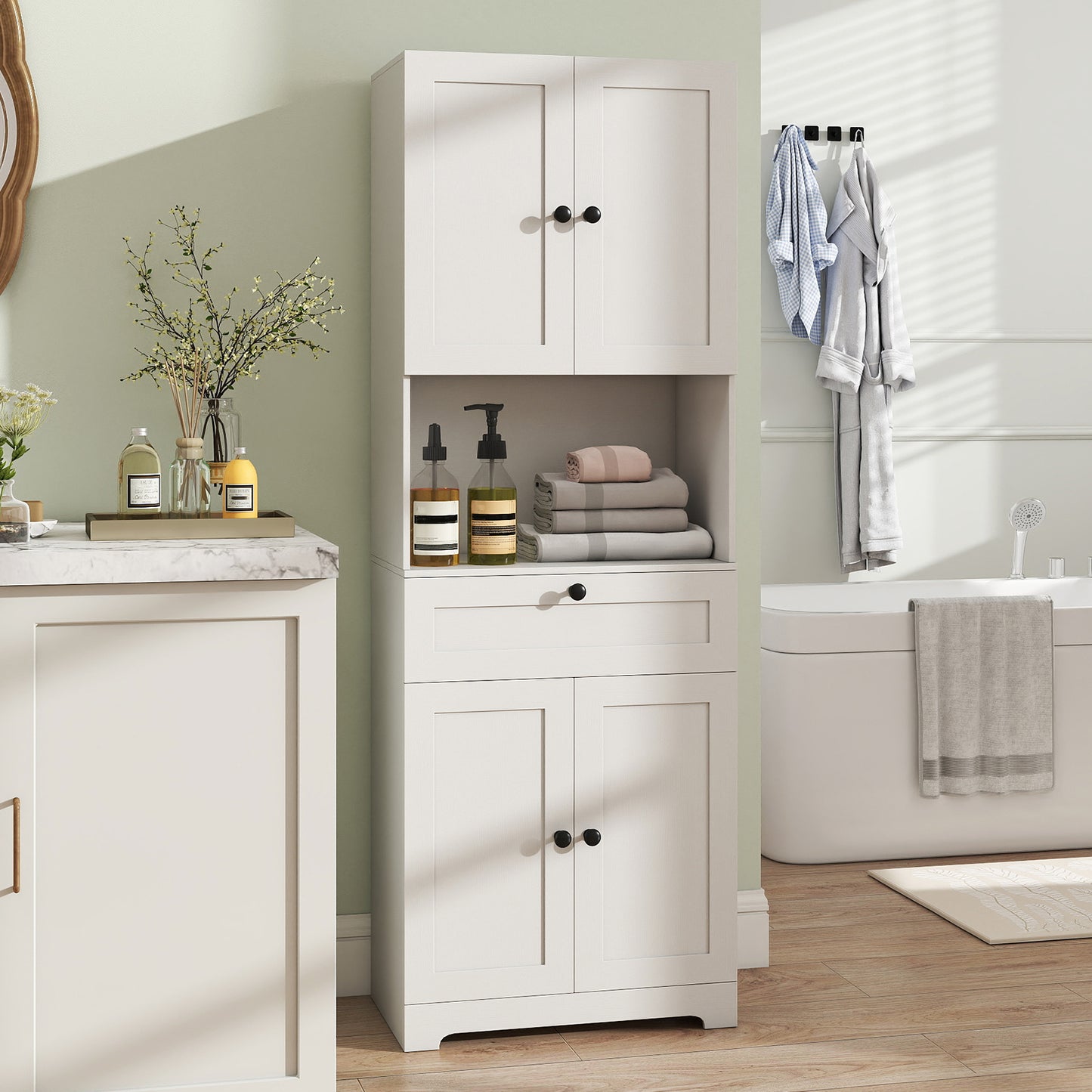 67.5 Inch Tall Modern Freestanding Floor Storage Cabinet with 4 Doors and 1 Drawer-Black