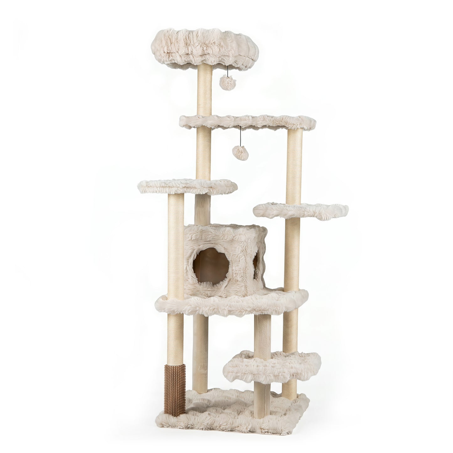 67 Inch Multi-level Cat Tree with Large Cat Condo and Padded Perch-Beige