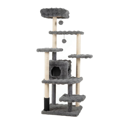 67 Inch Multi-level Cat Tree with Large Cat Condo and Padded Perch-Beige