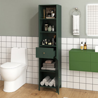67 Inch Tall Bathroom Cabinet  Narrow Floor Cabinet with Fluted Door-Beige