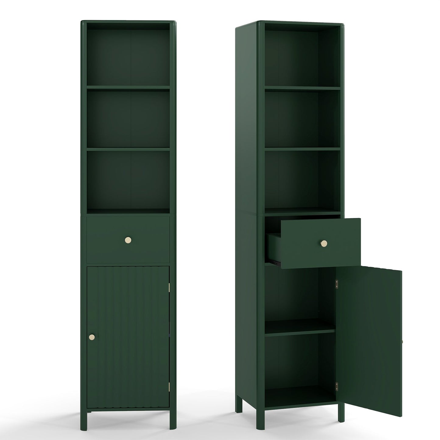 67 Inch Tall Bathroom Cabinet  Narrow Floor Cabinet with Fluted Door-Beige