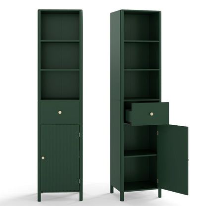 67 Inch Tall Bathroom Cabinet  Narrow Floor Cabinet with Fluted Door-Beige