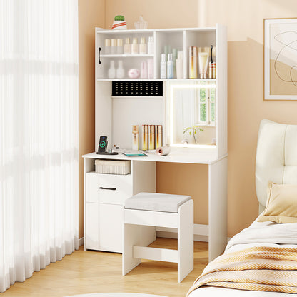 67 Inches Tall Vanity Set with Mirror Makeup Dressing Table with Charging Station-White